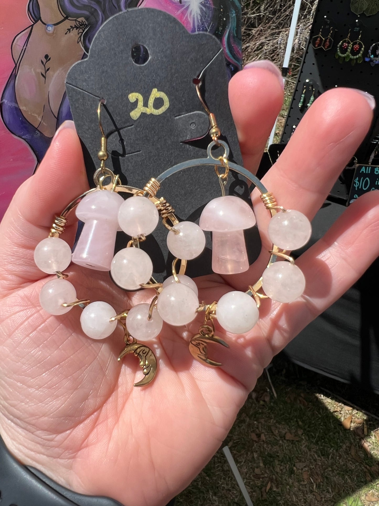 Rose Quartz Mushroom Earrinngs