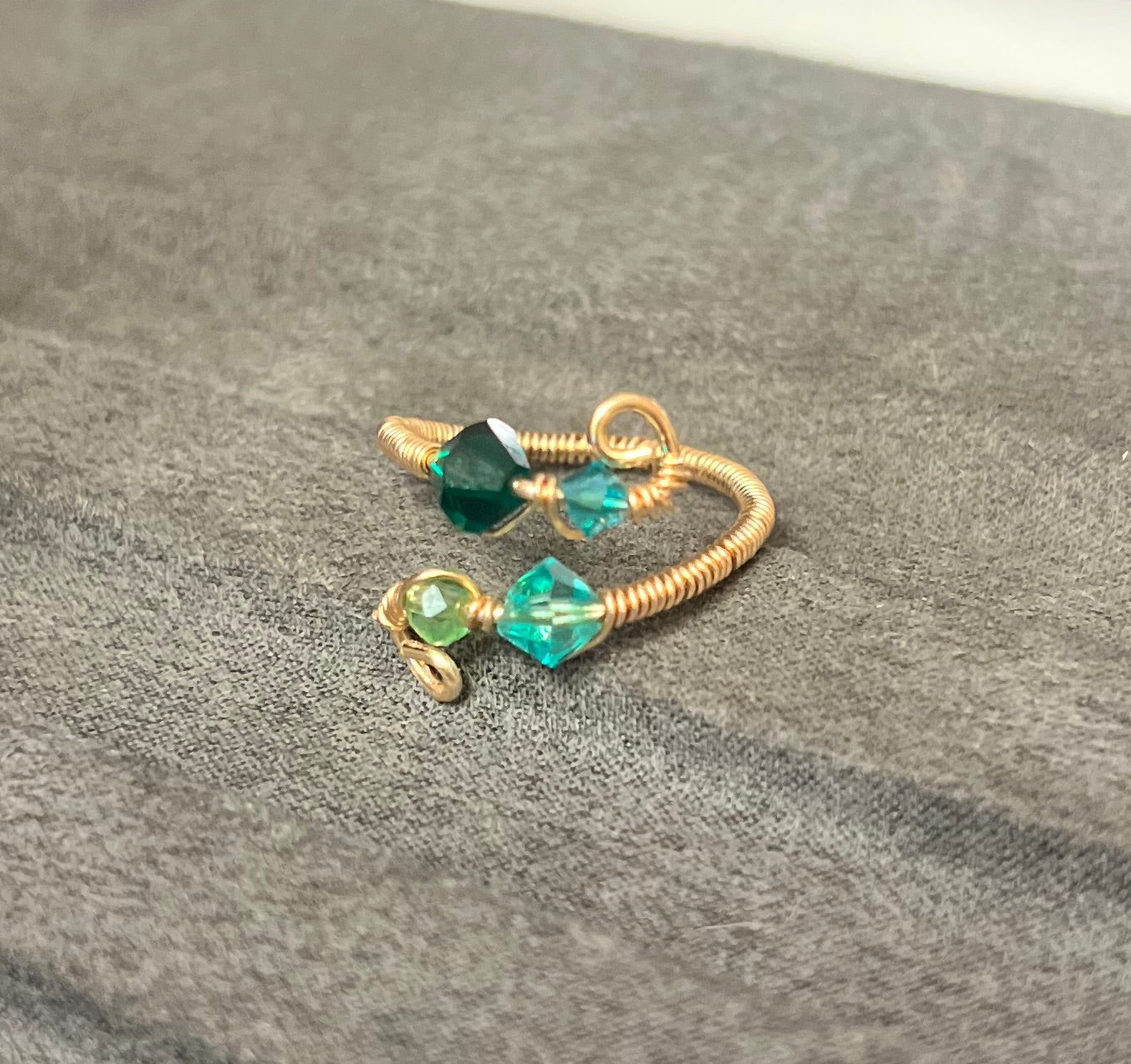 Green Bead Wire Wrapped Ring