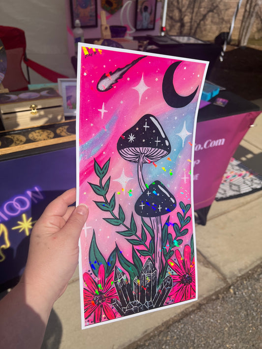 Holographic Mushroom Galaxy Print