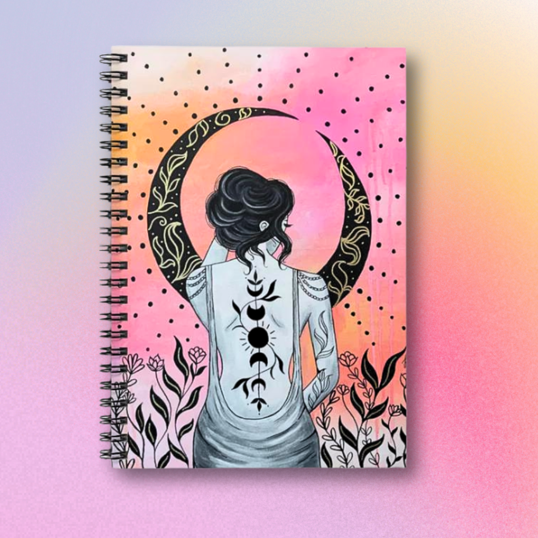 Black Floral Moon Notebook