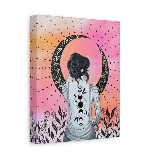 Black FLoral Moon Goddess Canvas Print