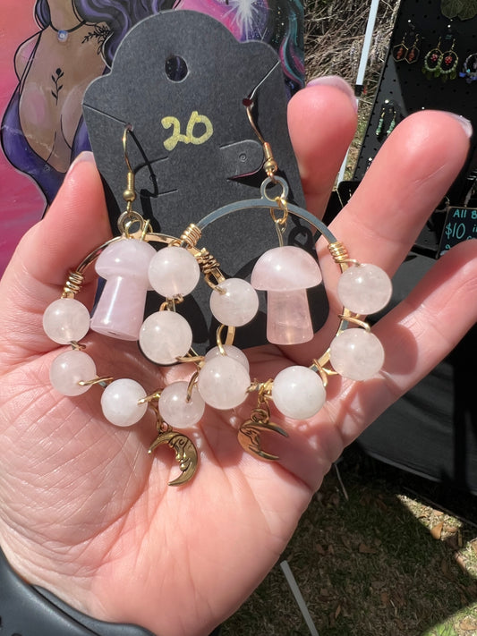 Rose Quartz Mushroom Earrinngs