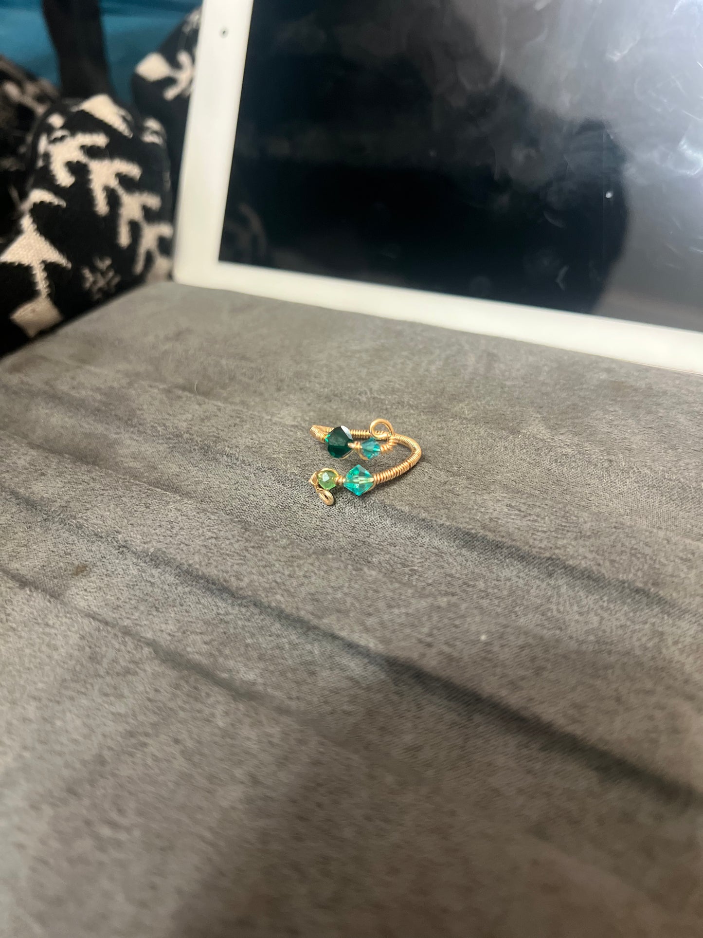 Green Bead Wire Wrapped Ring