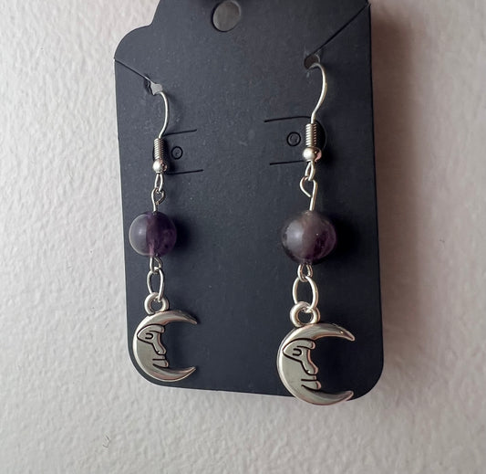 Amethyst Bead Moon Earrings