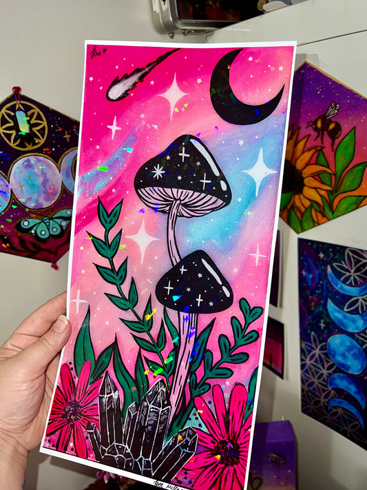 Holographic Mushroom Galaxy Print