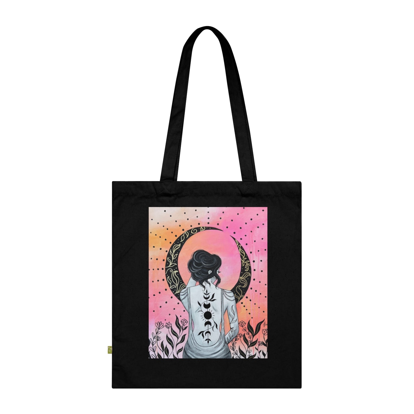 Black Floral Moon Organic Cotton Tote Bag