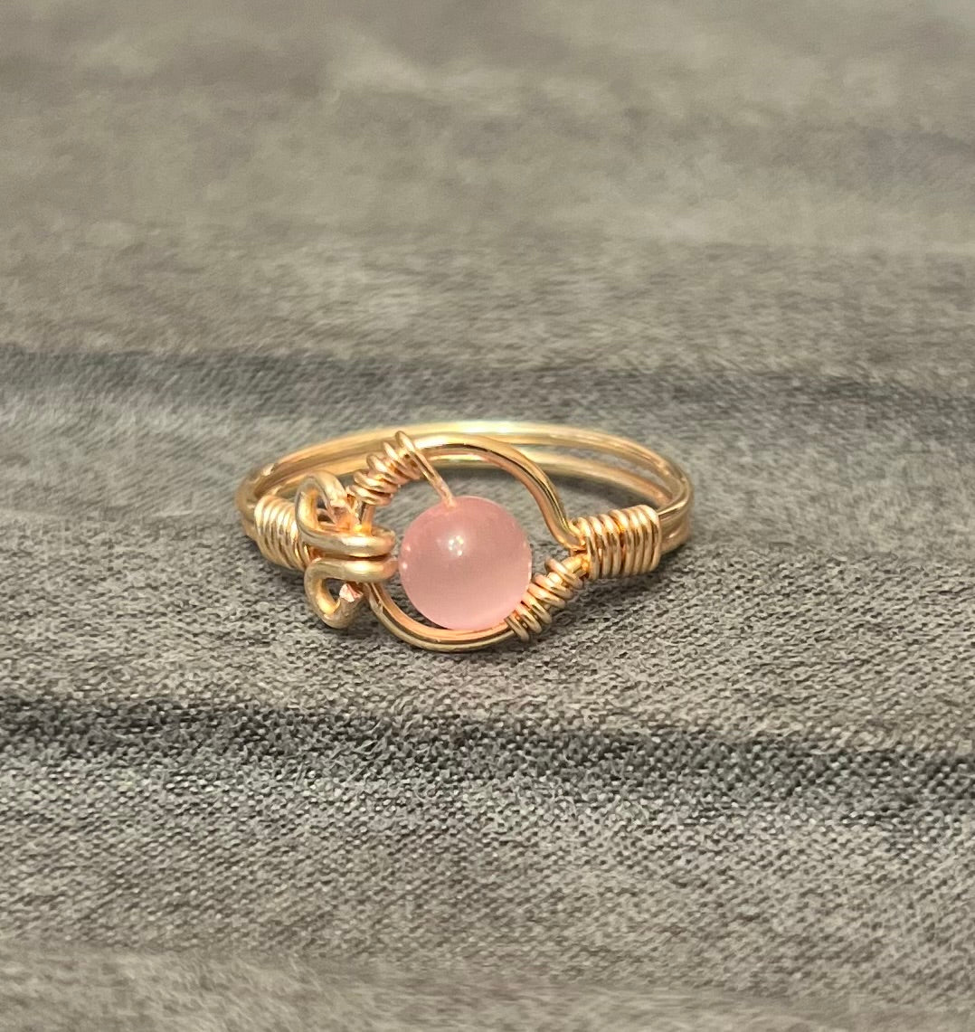 Pink Selenite Wire Wrapped Ring