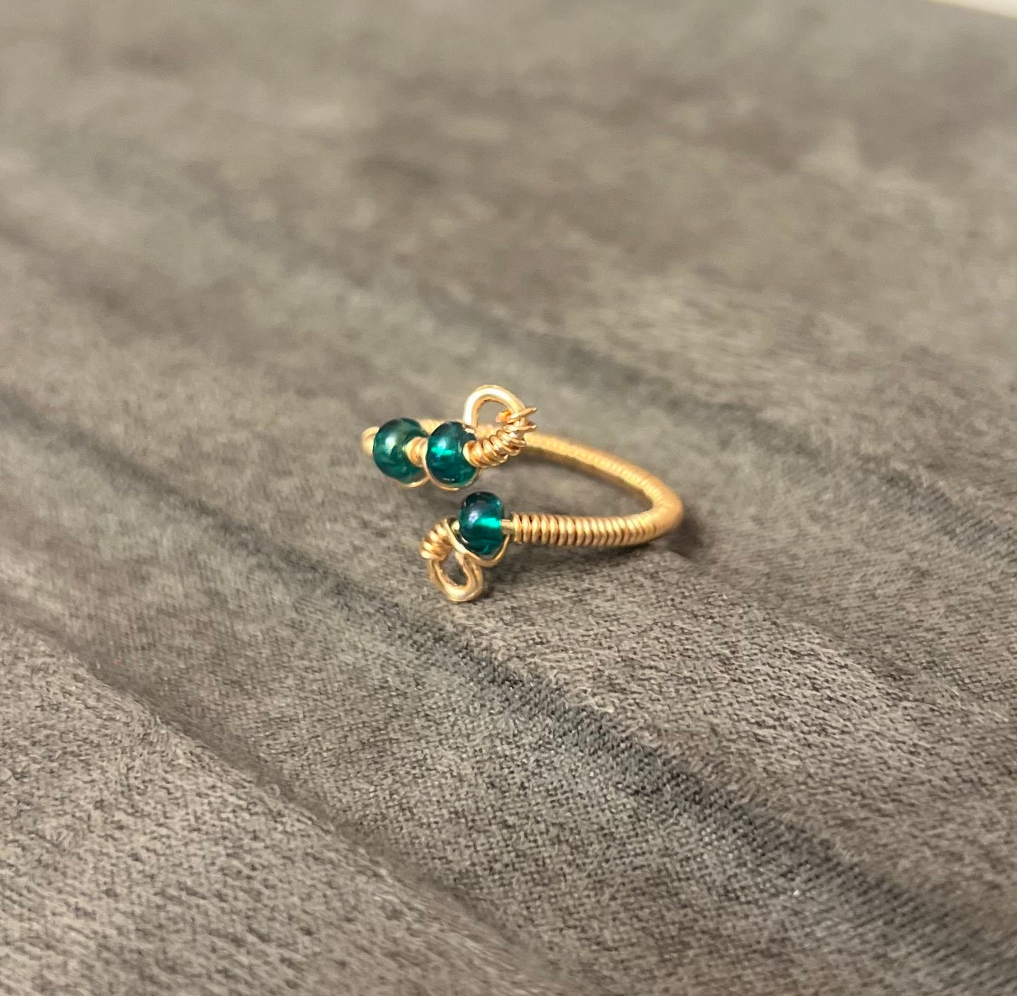 Green Bead Wire Wrapped Ring