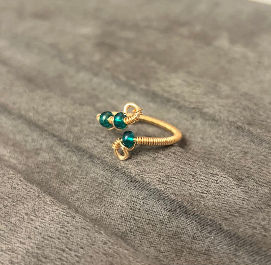 Green Bead Wire Wrapped Ring
