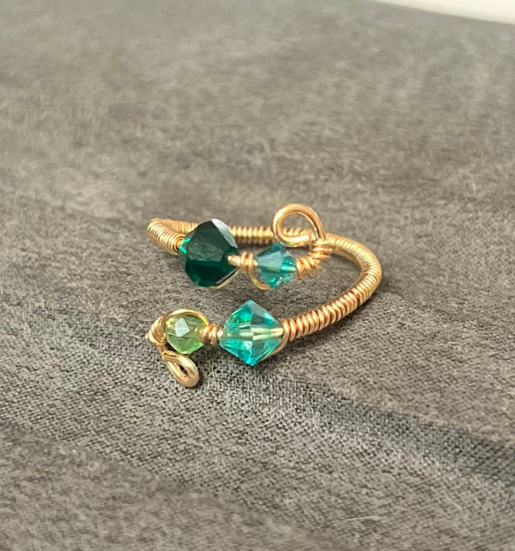 Green Bead Wire Wrapped Ring