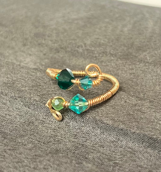Green Bead Wire Wrapped Ring