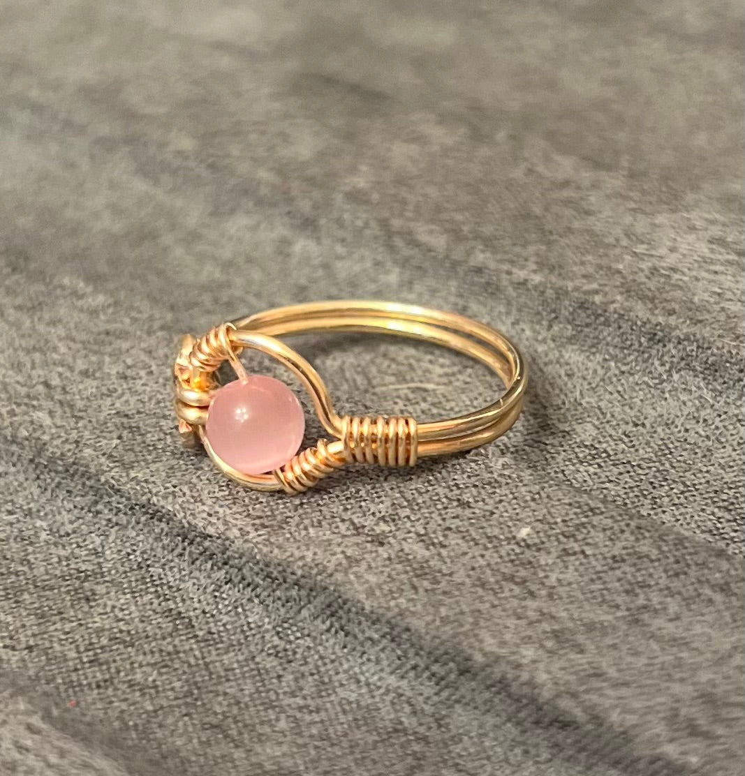 Pink Selenite Wire Wrapped Ring