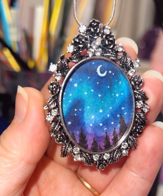 Handpainted Northern Lights Necklace