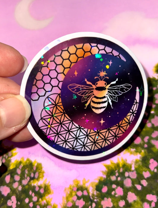 Holographic Sacred Moon Bee Sticker